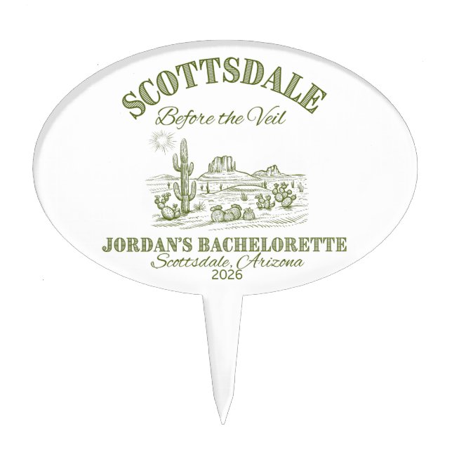 Scottsdale Bachelorette Personalized Cake Topper (Front)