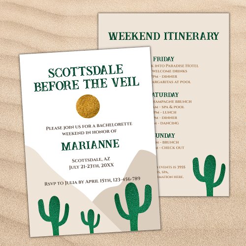 Scottsdale Before The Veil Cactus Bachelorette Invitation