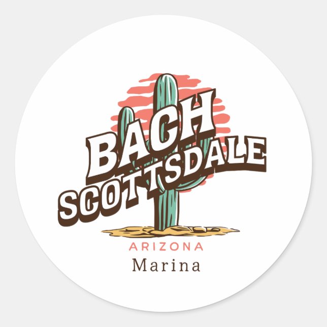 scottsdale cactus bachelorette party custom name classic round sticker (Front)