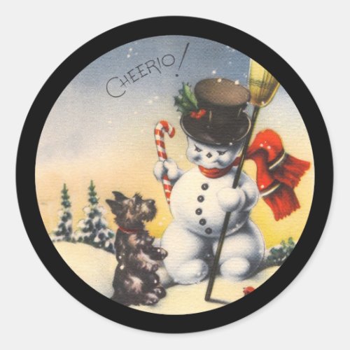 Scotty and Snowman say cheerio Classic Round Sticker