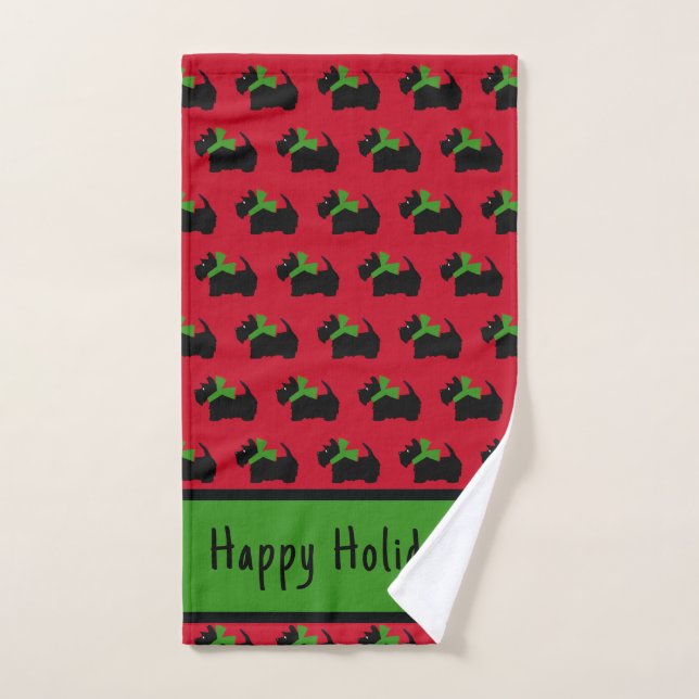 Scotty Dog and Tartan Merry Christmas Hand Towel (Hand Towel)