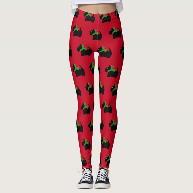 Scotty Dog and Tartan Merry Christmas Leggings (Front)
