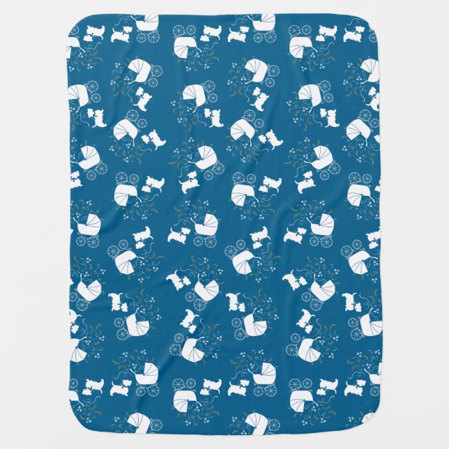 Scotty Dog Baby Shower Puppy Scottish Terrier Blue Baby Blanket (Front)