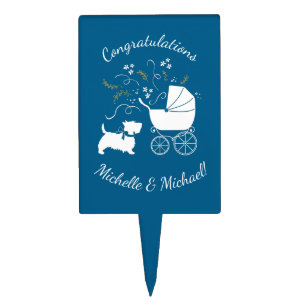 Scotty Dog Baby Shower Puppy Scottish Terrier Blue Cake Topper