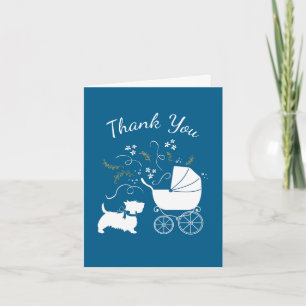 Scotty Dog Baby Shower Puppy Scottish Terrier Blue Letterpress Thank You Card