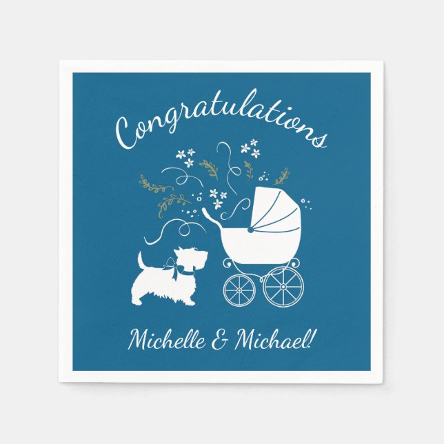 Scotty Dog Baby Shower Puppy Scottish Terrier Blue Napkins (Front)