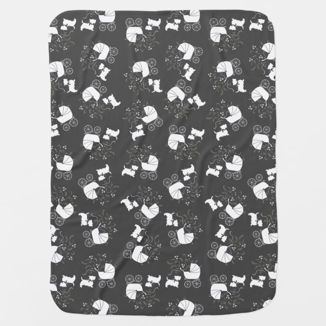 Scotty Dog Baby Shower Puppy Scottish Terrier Grey Baby Blanket (Front)