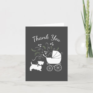 Scotty Dog Baby Shower Puppy Scottish Terrier Grey Letterpress Thank You Card