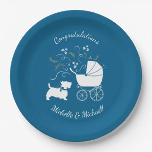 Scotty Dog Baby Shower Scottish Terrier Blue Paper Plates