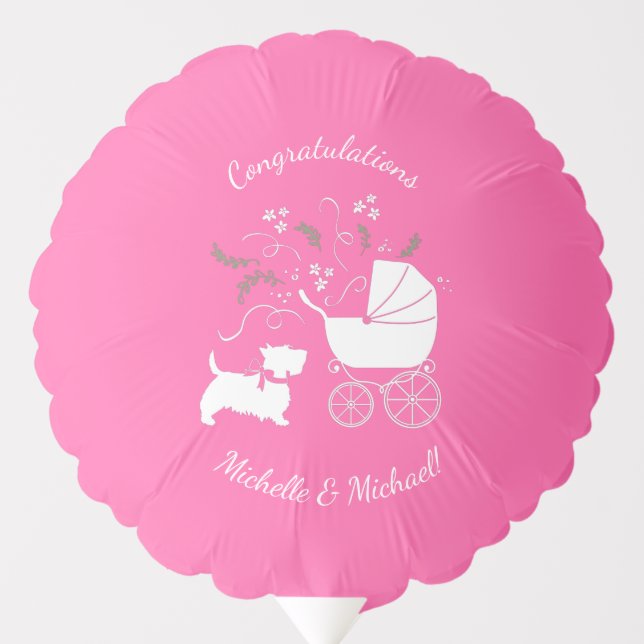 Scotty Dog Baby Shower Scottish Terrier Pink Balloon (Front)