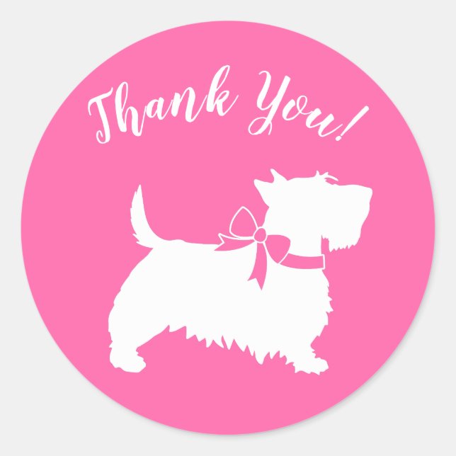 Scotty Dog Baby Shower Scottish Terrier Pink Classic Round Sticker (Front)