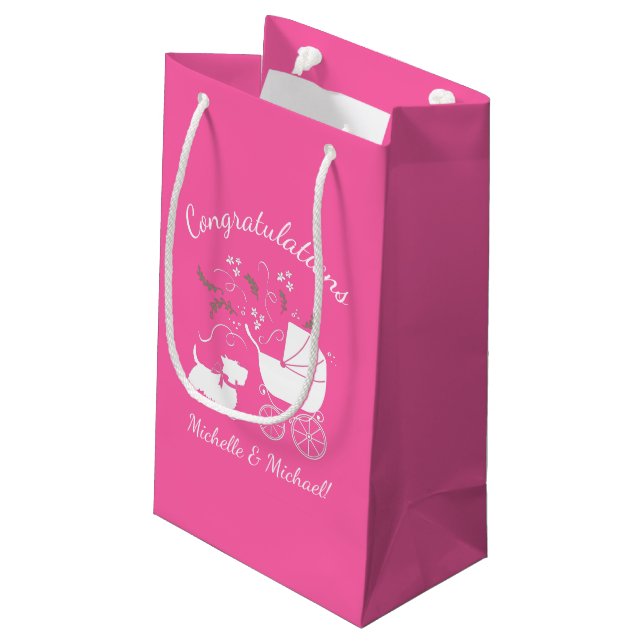 Scotty Dog Baby Shower Scottish Terrier Pink Small Gift Bag (Back Angled)