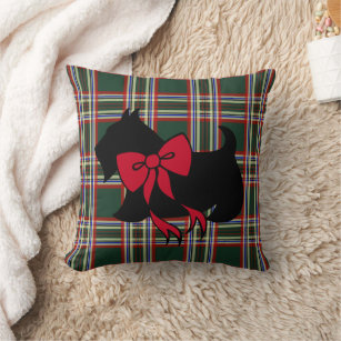 Scotty Dog Christmas Plaid Pillow Decoration