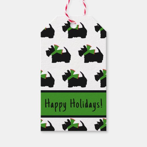 Scotty Dog Green and White Christmas Holiday Gift Tags