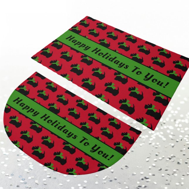 Scotty Dog Personalized Red Christmas Holiday Doormat (Fun Scottish Terrier personalized door mats!)