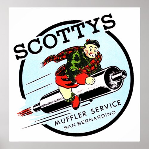 Scottys Muffler Service Vintage Hot Rod Logo Post Poster