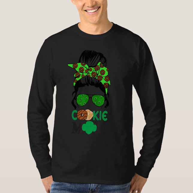 Scou  Cookie Mom Girl Troop Messy Bun Sunglasses T-Shirt (Front)