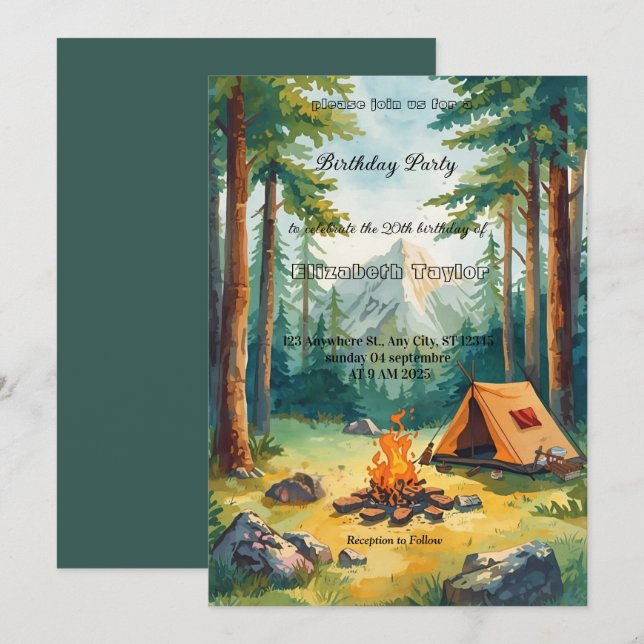 scout Camping party birthday invitation (Front/Back)