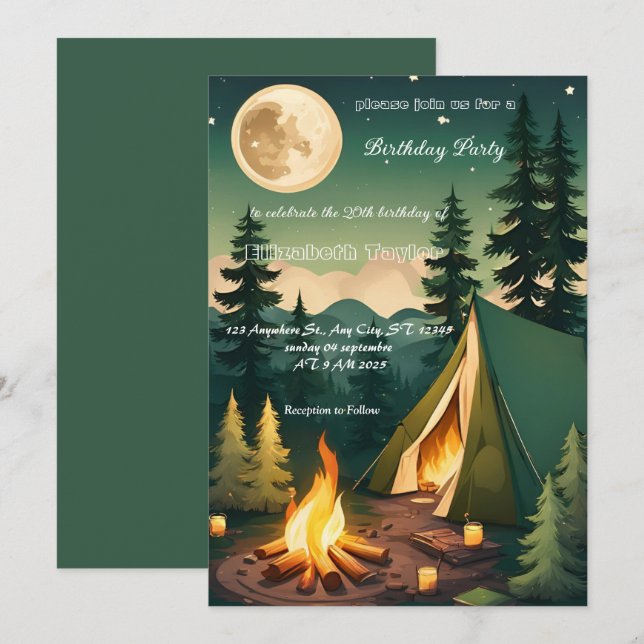 scout Camping party birthday  invitation (Front/Back)