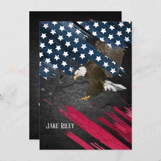 Scout Ceremony Bald Eagle on Flag  Invitation (Front/Back)