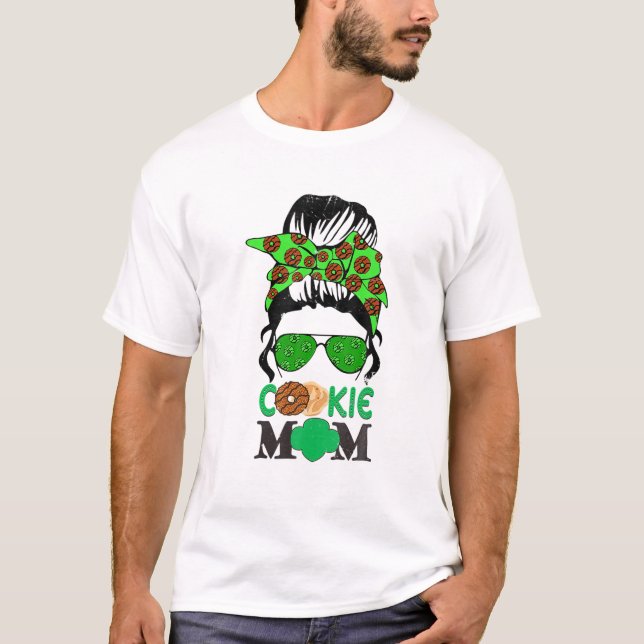 Scout Cookie Mom Girl Troop Messy Bun Sunglasses T-Shirt (Front)