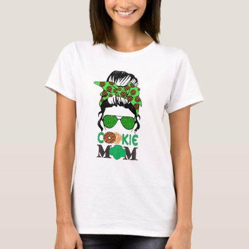 Scout Cookie Mom Girl Troop Messy Bun Sunglasses T_Shirt