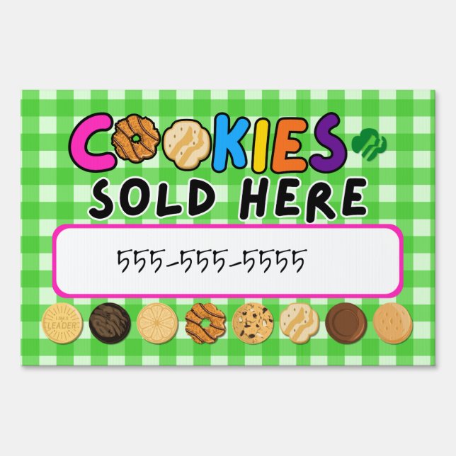 Scout Cookies Sold Here Green Yard Sign (Front)