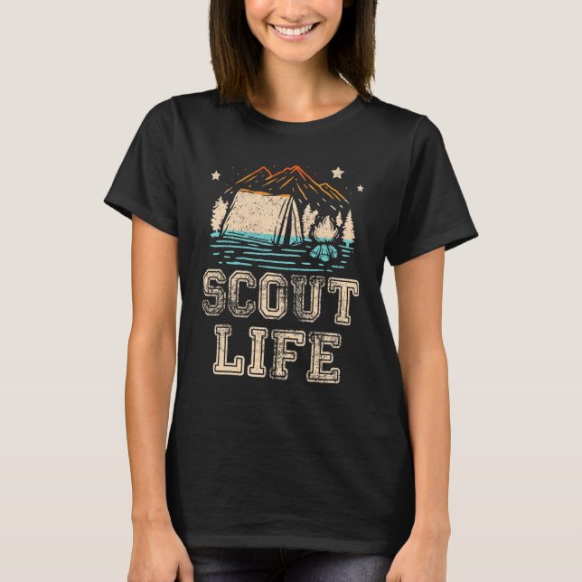 Scout Life Camping Tent Firewood Campfire Camper H T-Shirt (Front)