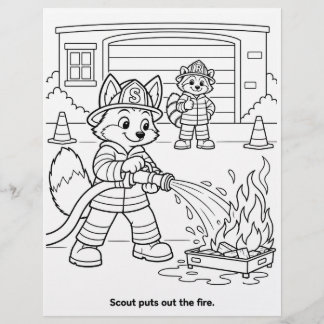 Scout the Fox Puts Out the Fire Coloring Page