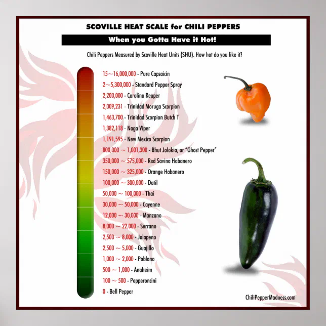 Scoville Heat Scale for Chili Peppers Poster | Zazzle