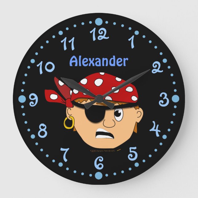 Scowling Boy Pirate Personalized Clock w/ Minutes (Front)