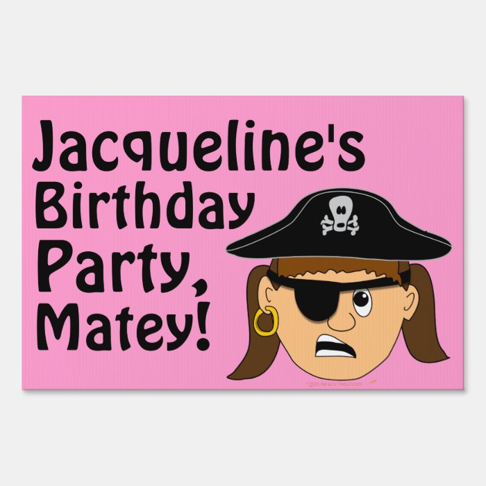 Scowling Pirate Girl Birthday Party Name Yard Sign