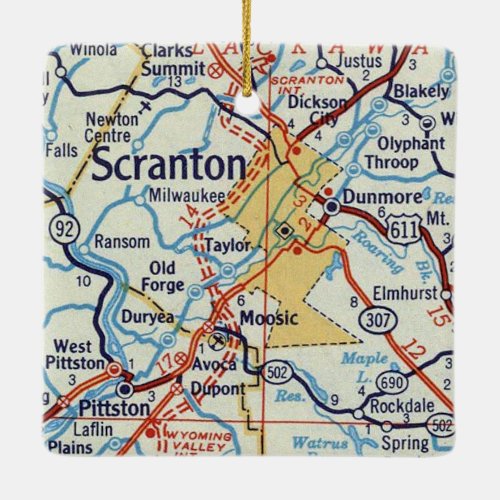 Scranton Vintage Map Ceramic Ornament