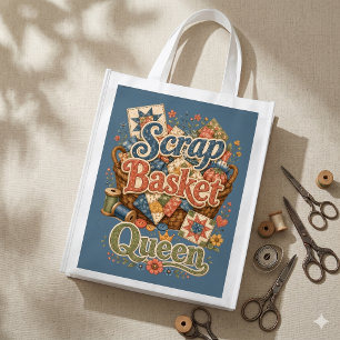 Scrap Basket Queen Quilter Cottagecore Grocery Bag