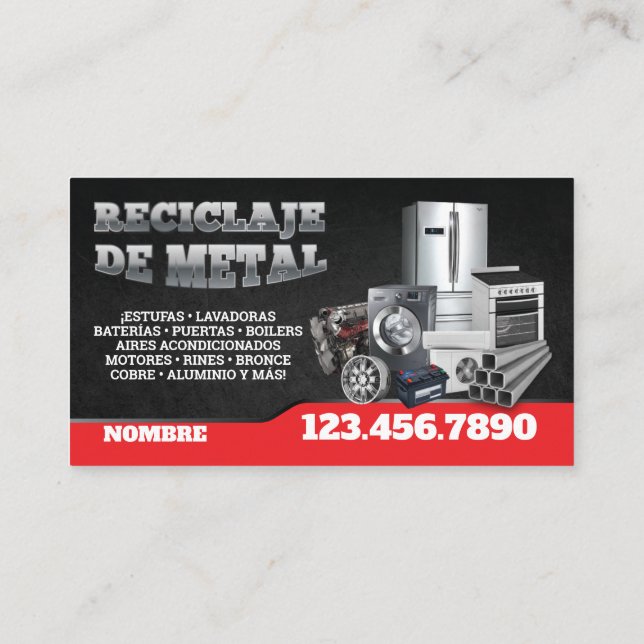 Scrap Metal Recycle English-Spanish Business Card (Back)