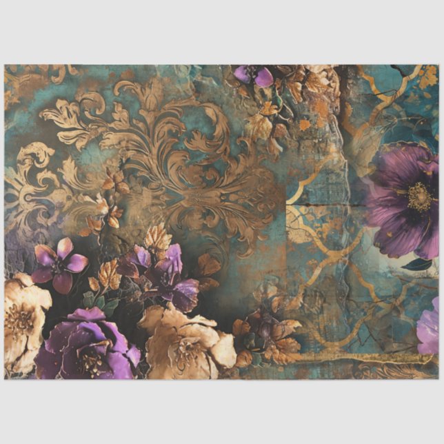 Scrapbook Embossed Damask & Floral Collage  Tissue Paper (Front)