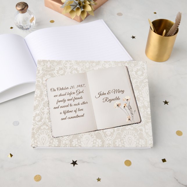 Scrapbook On Damask For Anniversary Party Guest Book (Front Open)