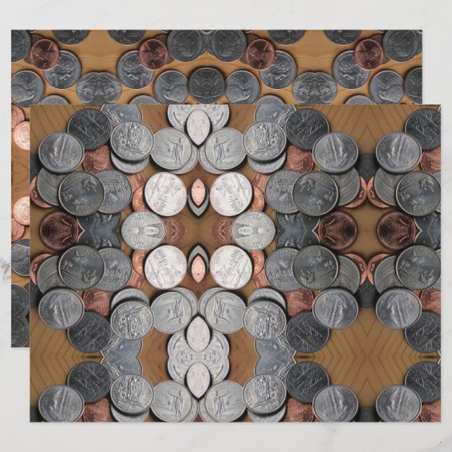 Scrapbook Paper - Kaleidoscope of Coins (Front/Back)