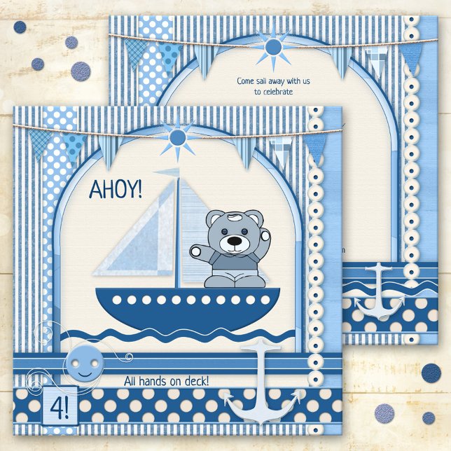 Scrapbook Sailboat Nautical Birthday Kids Party Invitation (A cute sailboat or nautical themed invitation for a child's birthday party in a scrapbook style)