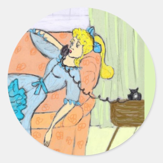 Scrapbook Sticker Retro Lady on Dial Phone (Front)