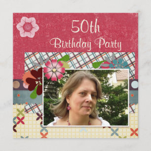 Scrapbook Style 50th Birthday Party Add Your Photo Invitation