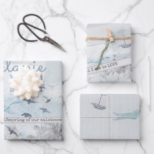 Scrapbooked Sea of Love Bridal Shower Wrapping Paper Sheets