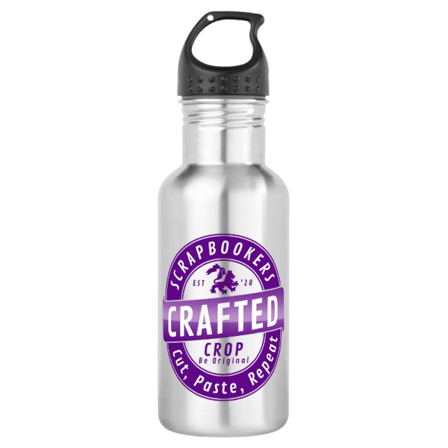 “Scrapbookers - Cut, Paste and Repeat” Stainless Steel Water Bottle (Front)