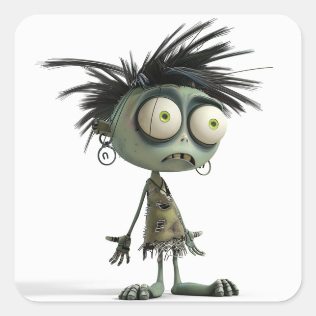 Scrappy Ghoul – Skeletal Punk Zombie Square Sticker (Front)