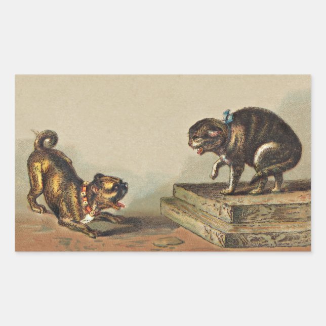 Scrappy Pug Dog and Kitty Rectangular Sticker