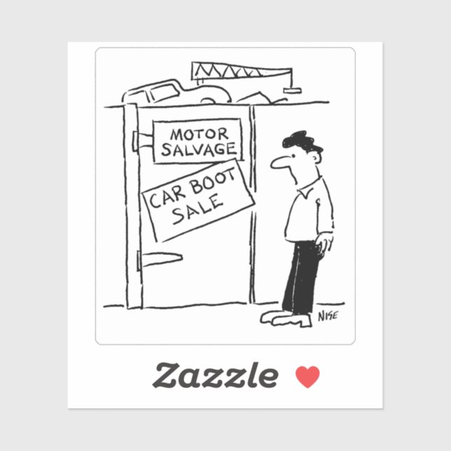 Scrapyard Has Car Boot Sale Cartoon. Sticker (Sheet)