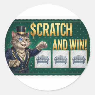 Scratch and Win Cat — Funny Lottery Ticket Cat Classic Round Sticker