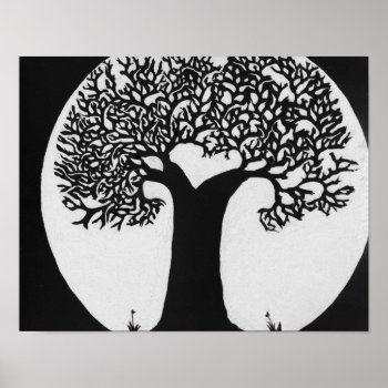 Scratchboard Art Full Moon Poster by Lighthearted at Zazzle