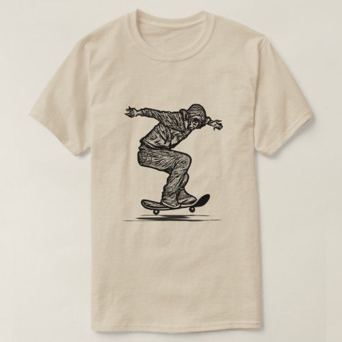 Scratchboard Graphic Skateboard T_Shirt