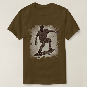 Scratchboard Graphic Skateboard T-Shirt